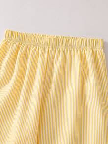 SHEIN Sparklyn 2pcs/Set Girls' Sleeveless Striped Ruffle Hem Top + Wide Leg Pants, Summer Casual Outfit, Children Beach Holiday Style - Yellow - View 7