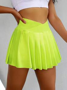 SHEIN Sovereign Charm Women's Solid Color Pocket Casual Versatile Daily Wear & Sports Skort - Green - View 6