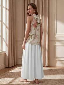 Suri Mira 女士印花纽扣无袖吊带衫，波西米亚风格，适合度假和约会 - 彩色 - 查看 2