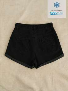 Breezaya Women's Floral Embroidered Pocket Casual Denim Shorts - Black - View 2