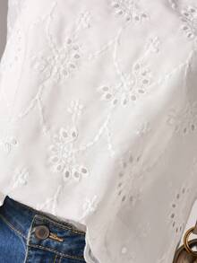 Rusticease Damblus med broderad ärmlös, enfärgad och urholkad design för semester och avslappnad fritid - Vitt - Visa 7