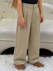 Hapijoa 少女纯色梭织阔腿裤，秋季款 - 卡其色 - 查看 4