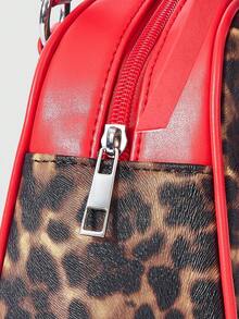 ROMWE Grunge Punk Bolso de mano casual de mujer con diseño de hebilla y estampado de leopardo - Rojo - Ver 5