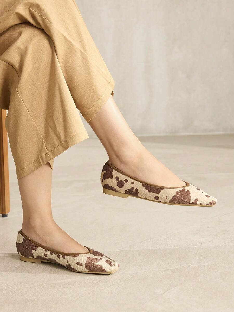 MOTF WOMEN'S FASHION COMMUTER COW PRINT PLUSH FLAT SHOES VALENTINE'S DAY - Brown - View 2