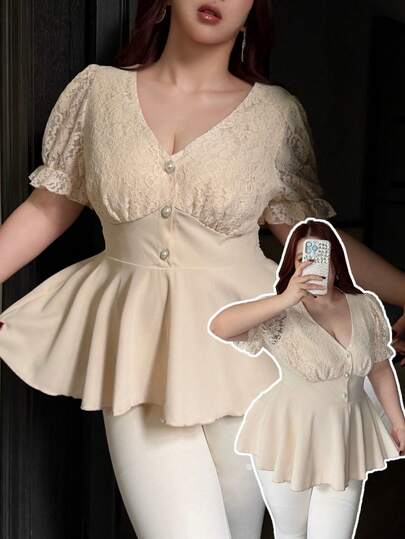 Vibekara Plus Size Women V-Neck Pleated Fashionable Versatile Blouse For Dates & Outings