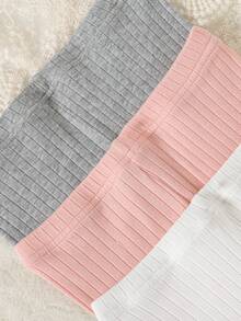 SHEIN Vintaside Kids 3件組女嬰灰色與粉色秋季休閒畢業返校打底褲 6個月-3歲 螺紋波浪下擺彈性腰圍柔軟極簡風 - 彩色 - 查看 4
