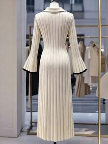 GlowEve CURVE Váy len dài tay cổ lọ dáng rộng cỡ lớn cho nữ, Váy len mùa đông cho nữ, Áo khoác ngoài, Trang phục dự tiệc cưới - Màu be - Xem 2