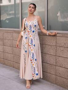 Andrea Bello Floral Print Patchwork Sleeveless Dress Floral Formal Dress Long Dress Summer Garden Party Formal Dress Sundress Long Fashionable Dresses - Multicolor - View 3