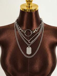 Rovax 4入組幾何吊墜多層鏈條項鍊 - 銀色 - 查看 2