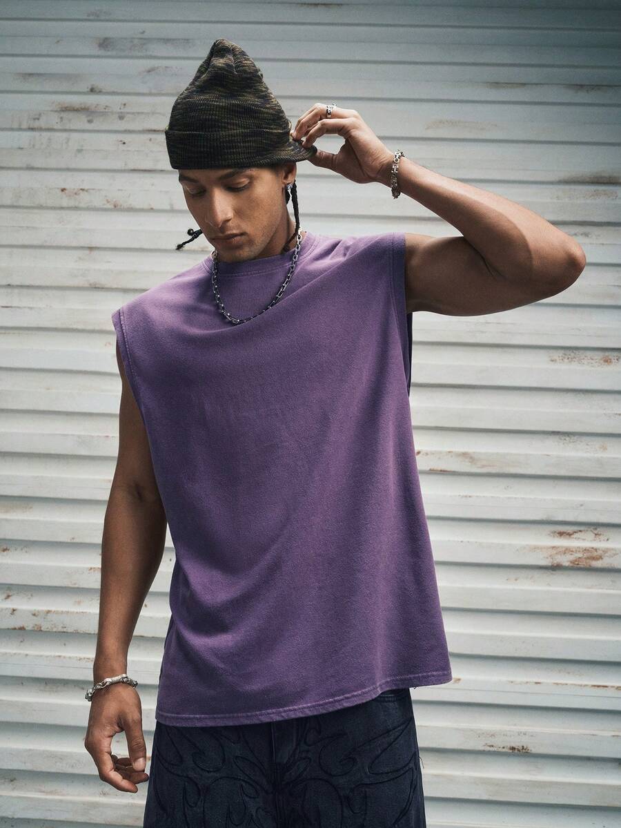Modcrash Men's Tank Top, Streetwear Washed Vintage Casual, Relaxed Fit, Spring Summer, Dark, Unisex - Purple - View 1