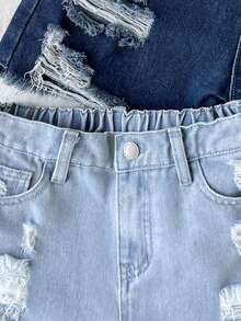 SHEIN Bộ đồ hai mảnh cho bé gái tuổi teen, màu trơn, phong cách boho, quần short denim rách ống rộng màu xanh nhạt và đậm với túi xéo, thích hợp cho kỳ nghỉ hè, hòa nhạc, lễ hội âm nhạc, phù hợp cho những buổi tối thư giãn, đi học, đại học, trang phục mùa hè, thích hợp cho phong cách boho mùa xuân và hè, mùa vintage/bãi biển/biển/lễ tốt nghiệp thanh lịch, bộ jumpsuit thường ngày, kỳ nghỉ hè, trang phục mùa xuân, bãi biển, kỳ nghỉ, ngày lễ tình nhân, kỳ nghỉ hè, kỳ nghỉ biển, lễ tốt nghiệp. - Nhiều màu - Xem 5