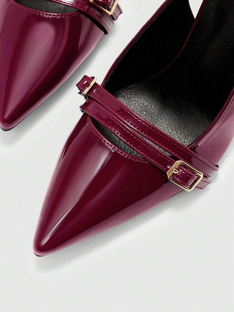 CUCCOO BIZCHIC Women Shoes Pointed Stiletto Burgundy Back Strap Fashion Commuter Versatile Daily Going Out Shopping Work Shoes Women's High Heel Shoes Slingback Shoes