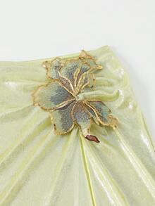 Swim Oasis 3pcs/Set Summer New Shiny Fabric Sequin Embroidery Floral Triangle Bikini Push Up Swimwear For Women - Green - View 4