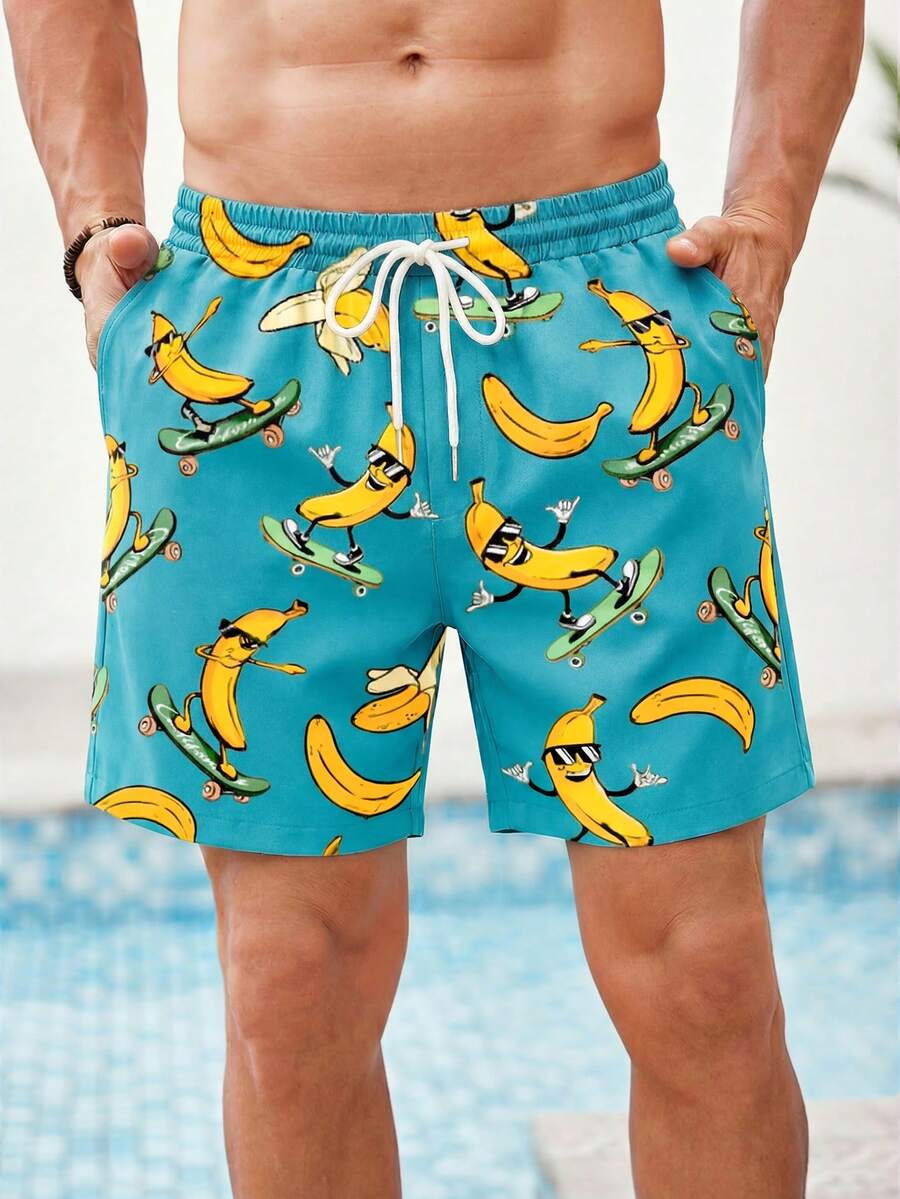 VIVINTIMO 男士抽绳腰带口袋全印花休闲百搭日常短裤 - 彩色 - 查看 1