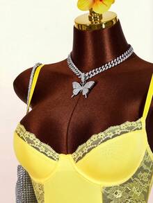 Amplova 女士蕾丝拼接性感约会连体衣 - 黃色 - 查看 3