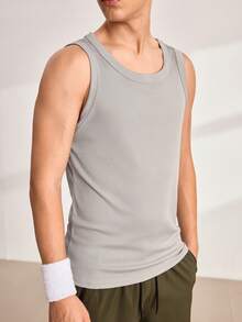 Driftmere 男式休闲罗纹纹理基本款白色修身弹力背心 - 灰色 - 查看 4