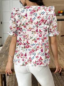 Louniche Damblus med puffärm och volang, vår/sommar, för vardagssemestern - Multifärgad - Visa 2