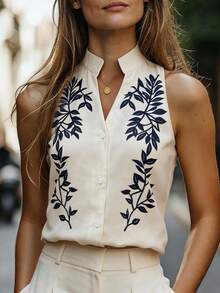 EMERY ROSE Camiseta de tirantes casual con estampado botánico para mujer, verano - Albaricoque - Ver 1