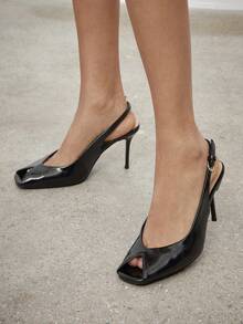 SHUZIA Women's Elegant Point Toe Back Strap Stiletto Pumps - Black - View 4