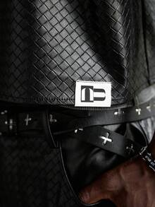 NEON BLANC Men's Fashion Metal Buckle Decor Short Sleeve Shirt - Black - View 8