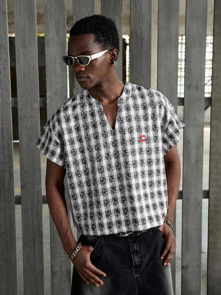Men's Digital Printing Floral Pattern Short Sleeve Embroidered Shirt