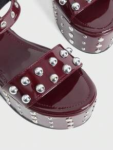 Giày sandal đế xuồng đính kim tuyến, khóa cài nhọn dành cho nữ. - Màu Đỏ Sâu - Xem 5