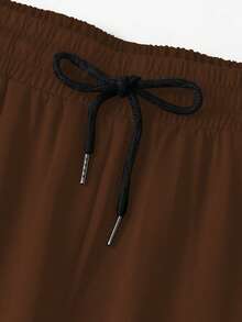 PAVTROS 男士休闲运动撞色直筒裤+字母印花T恤套装（2件套），高领衫，男士两件套 - 咖啡棕 - 查看 8