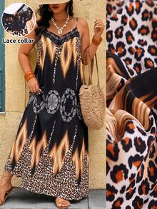 Ceyna Vestido de tirantes con estampado floral elegante y casual de estilo francés para mujer de talla grande - Negro - Ver 3