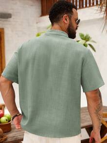Manfinity Homme Camisa de manga corta de unicolor casual para hombres de talla grande - Verde - Ver 2