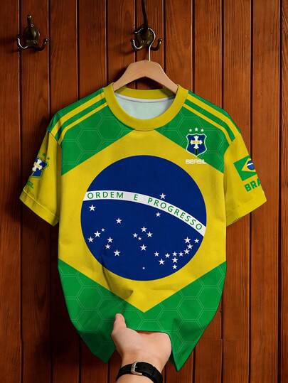 Aesthetic Post Men's Round Neck All-Over Print Colorblock Casual Short Sleeve T-Shirt