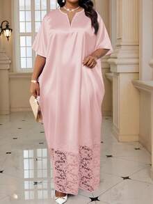 Fleurora 春夏休闲优雅通勤波西米亚风休闲外出白色编织 V 领舞会礼服蝙蝠袖荷叶边领束腰连衣裙短袖大码连衣裙女士夏季服装波西米亚度假女士夏装度假连衣裙白色连衣裙优雅优雅度假服装女士波西米亚女装女士服装夏季白色连衣裙，女士正式连衣裙 - 藕粉色 - 查看 6