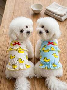 PETSIN 狗狗服装、猫咪服装、动物裙装、宠物春夏新品系列、幼犬连衣裙、公主风百搭连衣裙、条纹印花、小型动物服装、清凉防晒霜 - 彩色 - 查看 3