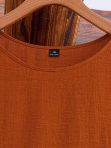 Rusticease Plus Size Women Embroidery Design Round Neck Short Sleeve Casual Dress - Coral Orange - View 3