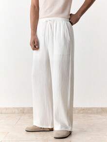 SWAVVY Quần dài nam ống đứng chất liệu cotton có họa tiết, kiểu dáng thường ngày, thích hợp cho mùa xuân/hè. - trắng - Xem 7
