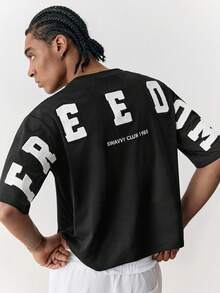Manfinity Unisex Men's Casual Commute Funny Printed & Embroidered T-Shirt - Black - View 1