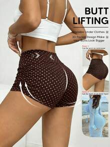 SHEIN EZwear Short de cyclisme plissé à pois marron et blanc pour femmes, convient pour le cyclisme, le yoga, les sports en été. Short à pois rétro, américain décontracté, short de cyclisme, short de sport, avec taille affinante et fessiers rehaussés - Multicolore - Voir 7