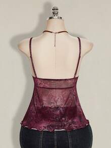SHEIN ICON Plus Size Women Plant Print Ruffle Hem Camisole Tank Top For Holiday,Rave Top - Purple - View 2