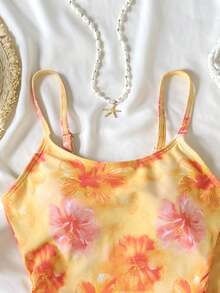 SHEIN 少女修身休闲碎花连体泳衣套装 - 彩色 - 查看 5