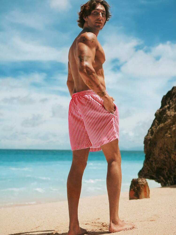 HIMLAND Men's Butter Yellow Relaxed Fit Shorts With Fine Vertical