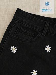 Breezaya Women's Floral Embroidered Pocket Casual Denim Shorts - Black - View 5