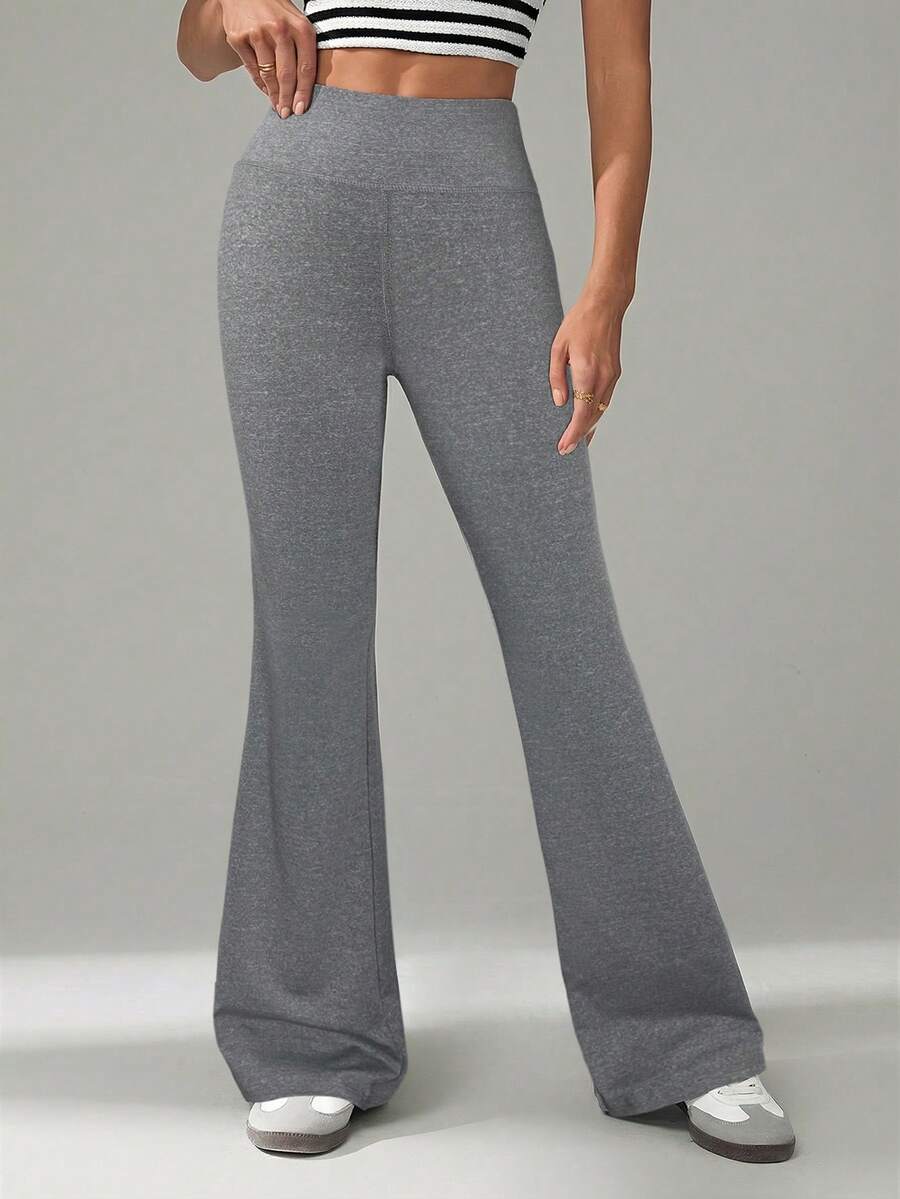 SHEIN Tall 女士休闲纯色高腰喇叭裤 - 灰色 - 查看 1