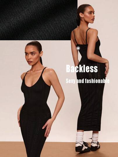 SHEIN BAE Women's Solid Color Fitted Sexy Camisole Summer Sports Dress,Summer Outfits For Women,Spring Clothing,Festival Outfits For Women,Party Outfit,Beach Outfit For Women,Holiday Outfits For Women,Beach Vacation Outfits For Women,Women's Sportswear,Workout Sets For Women,Casual Women's Dresses,Black Dress For Women Womens Black Dress Sleeveless Black Dress Midi Black Dress Form-Fitting Black Dress
