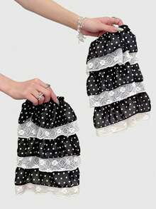 ROMWE Grunge Punk 1 Paar schwarz-weiß kontrastierendes Retro Polka Dot elegantes, lässiges Y2K süßes, einfaches Polka Dot Spitzenrand Träger Schleife Sommerbein Abdeckung, geeignet für den täglichen Gebrauch, Musikfestivals und andere Anlässe. - cremefarben - Übersicht 3