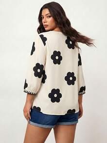 Enliva Plus Size Random Floral Print Casual Vacation Shirt, For Apple And Rounded Body Shape - Apricot - View 3