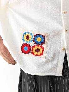 Manfinity Unisex Men's 75D Polyester Imitation Linen Crochet Short Sleeve Shirt - White - View 6