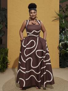 Maweii Đầm hai dây in họa tiết thời trang cỡ lớn dành cho nữ - Nhiều màu - Xem 1