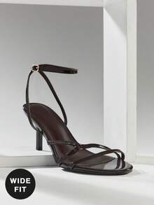 SHUZIA Giày sandal cao gót mũi tròn, quai ngang mắt cá chân, dáng rộng, thanh lịch dành cho nữ. - Cà phê nâu - Xem 4