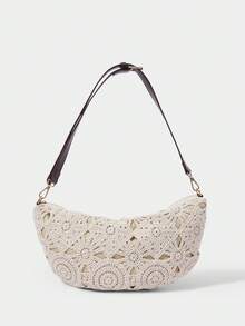 SHECARRY 女士腰包、斜挎包、碎花包、波西米亚风、夏季沙滩包、旅行必备、邮轮必备、女士度假装、钩针编织套装（图案随机） - 杏色 - 查看 1