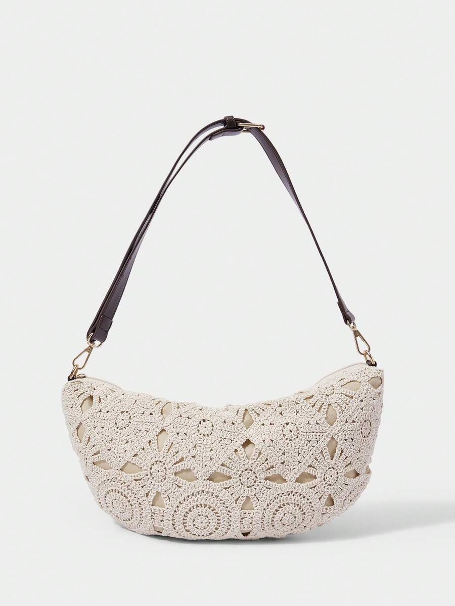 SHECARRY 女士腰包、斜挎包、碎花包、波西米亚风、夏季沙滩包、旅行必备、邮轮必备、女士度假装、钩针编织套装（图案随机） - 杏色 - 查看 1