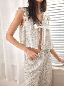 Ocili 2件套舒适柔软简约抽绳裤，女士睡衣套装 - 藍色 - 查看 6